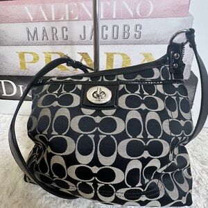 Coach Penelope Black and Gray Signature Shoulder / Crossbody bag